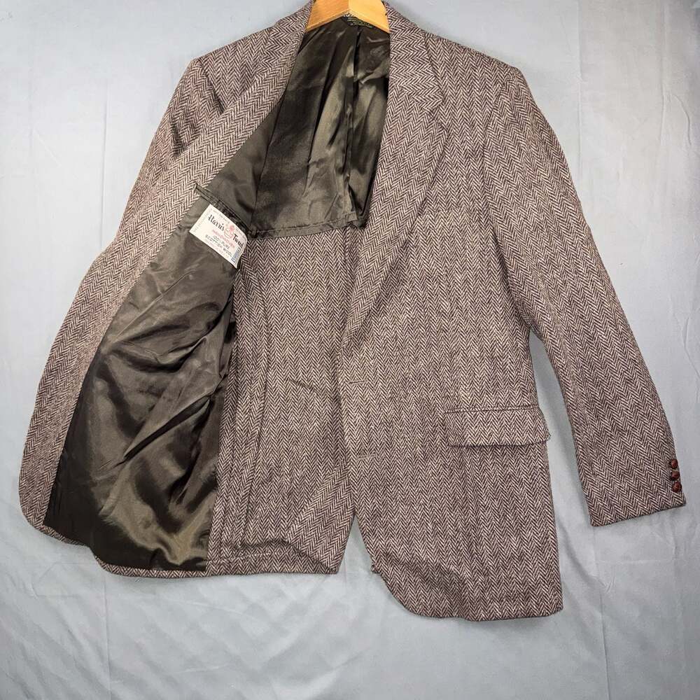 Vintage Harris Tweed Handwoven 100% Scottish Wool Herringbone Blazer 40R